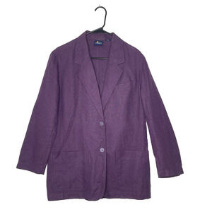 Vintage 90s Liz Sport Linen Cotton Women’s Blazer L Purple Boho Retro Spring